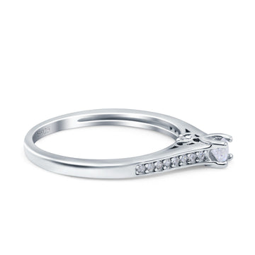 Solitaire Wedding Ring Band Round Pave Simulated Cubic Zirconia 925 Sterling Silver (4mm)